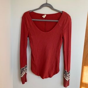Free People Long Sleeve Thermal in Rustic Orange